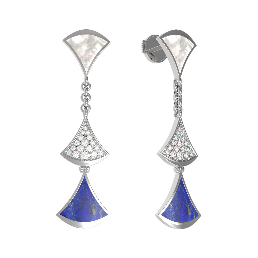 Серьги из белого золота c бриллиантами, лазуритом и перламутром