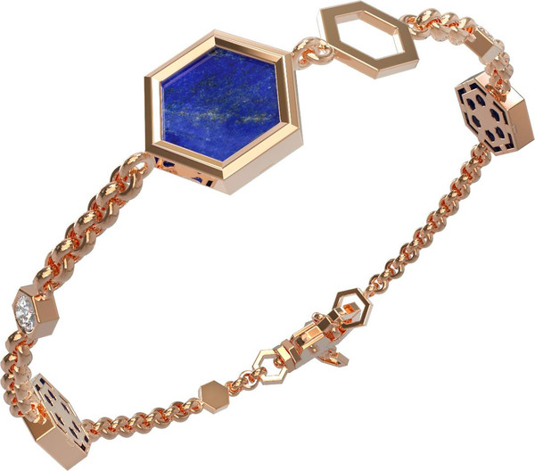 Браслет из золота c бриллиантами, лазуритом и перламутром