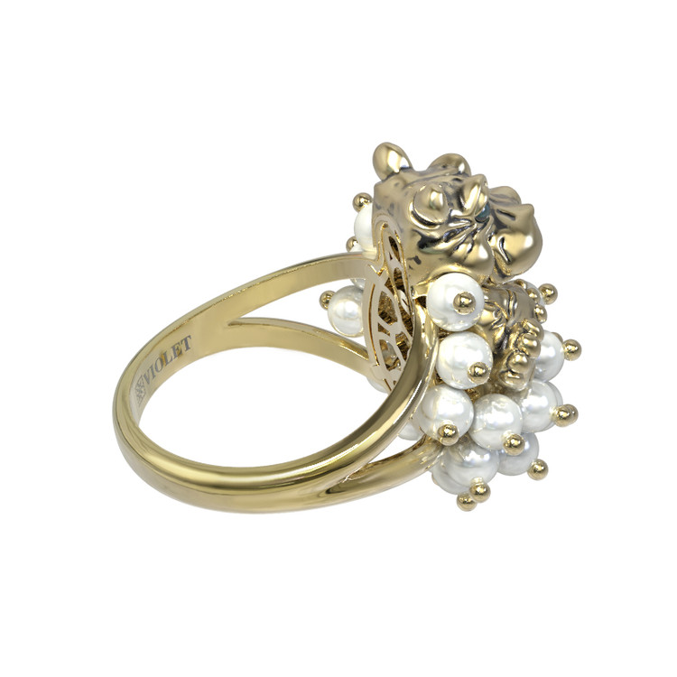 Кольцо из лимонного золота c эмаль и жемчугом