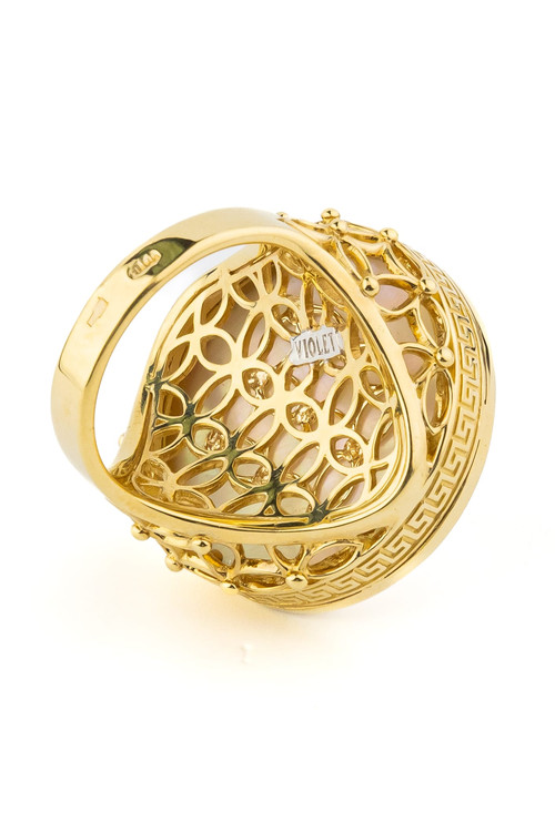 Кольцо из лимонного золота c эмаль и перламутром