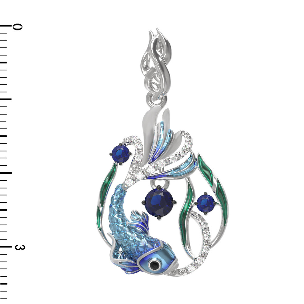 Подвеска из белого золота c эмаль , фианитом и сапфиром