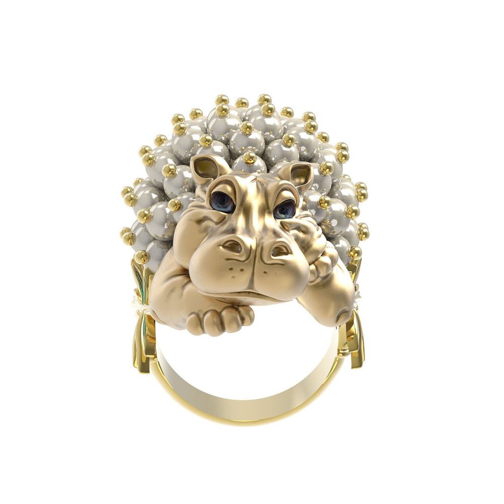 Кольцо из лимонного золота c эмаль и жемчугом