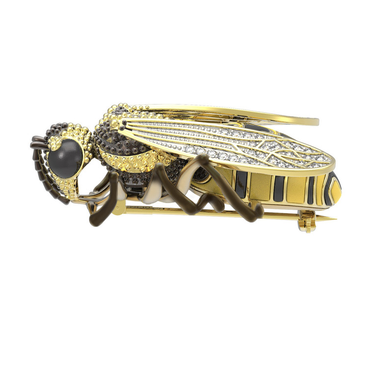 Брошь из лимонного золота c эмаль и фианитом