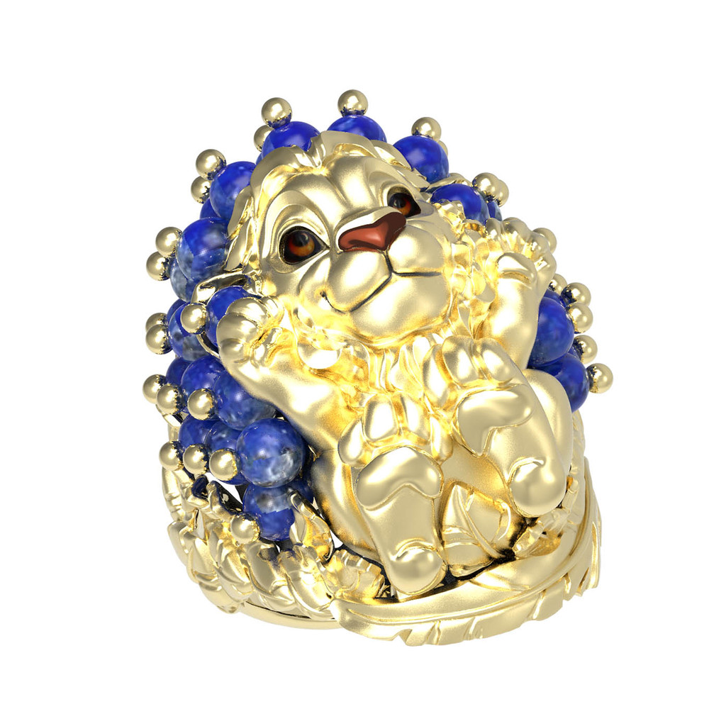 Кольцо из лимонного золота c эмаль и лазуритом