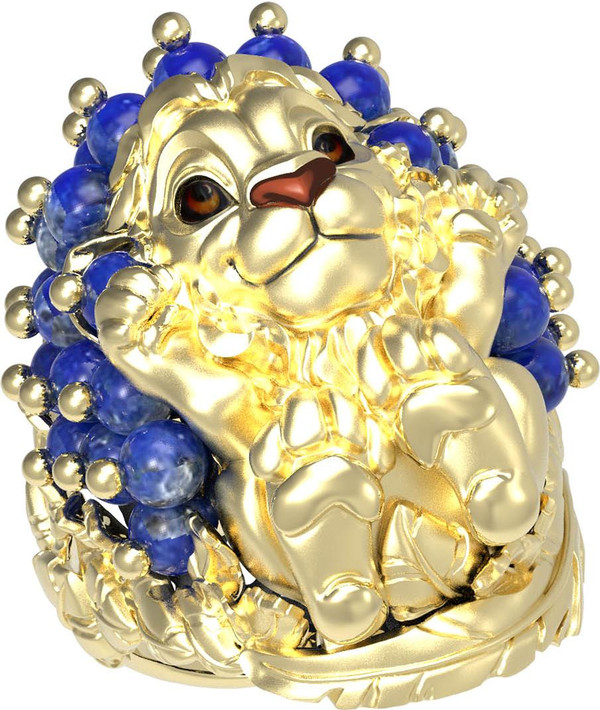 Кольцо из лимонного золота c эмаль и лазуритом