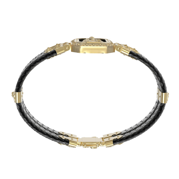 Браслет из лимонного золота c шнурком и ониксом