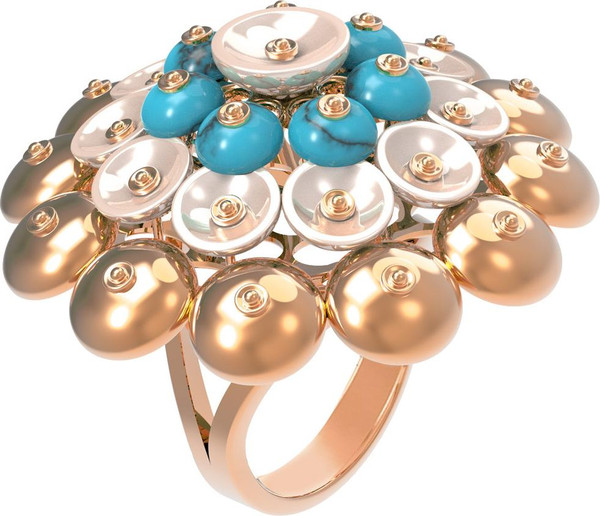 Кольцо из золота c бирюзой и перламутром