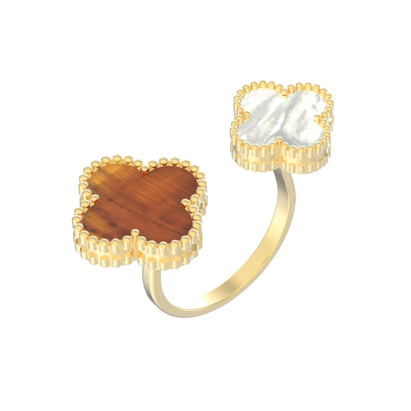 Кольцо из лимонного золота c тигровым глазом и перламутром