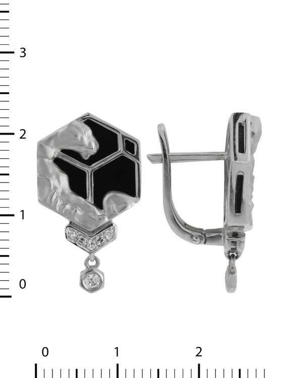 Серьги из белого золота c бриллиантами и ониксом