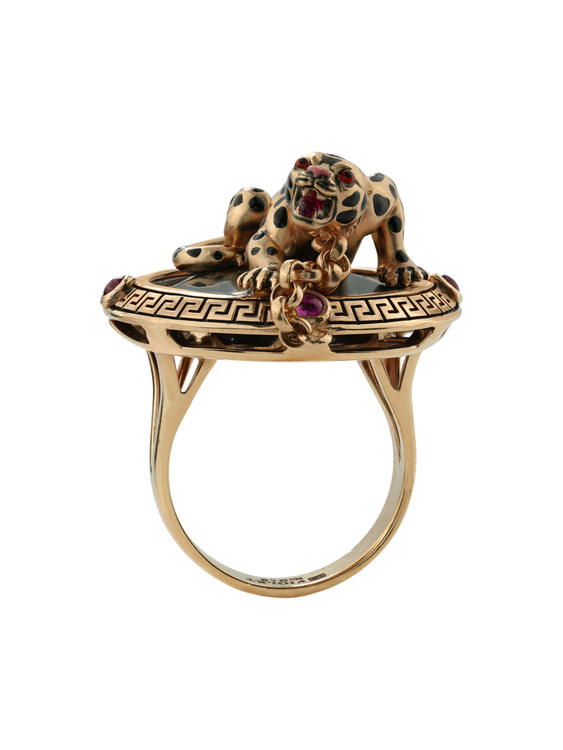 Кольцо из золота c эмаль , ониксом и рубином