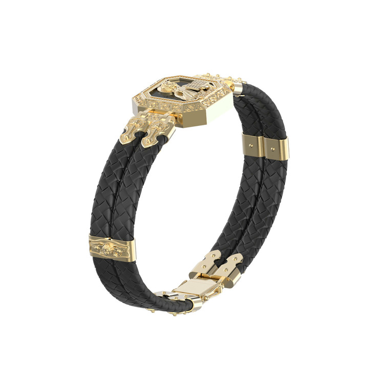 Браслет из лимонного золота c шнурком и ониксом