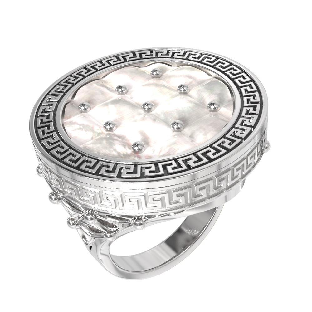 Кольцо из белого золота c эмаль и перламутром