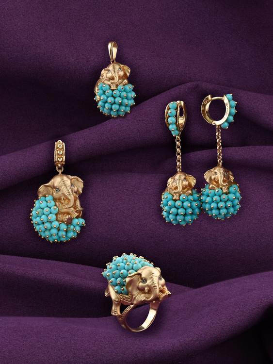 Кольцо из золота c эмаль и бирюзой