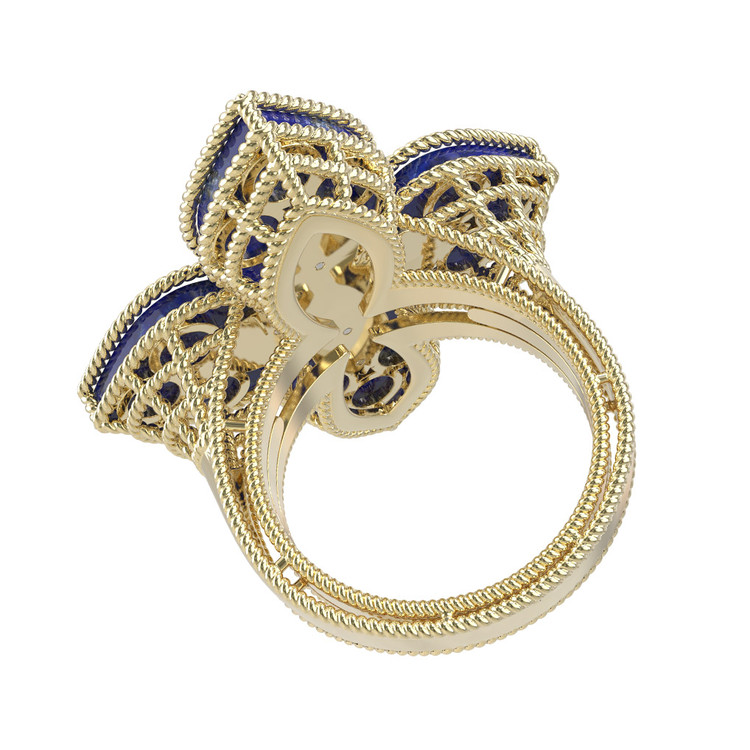 Кольцо из лимонного золота c бриллиантами и лазуритом