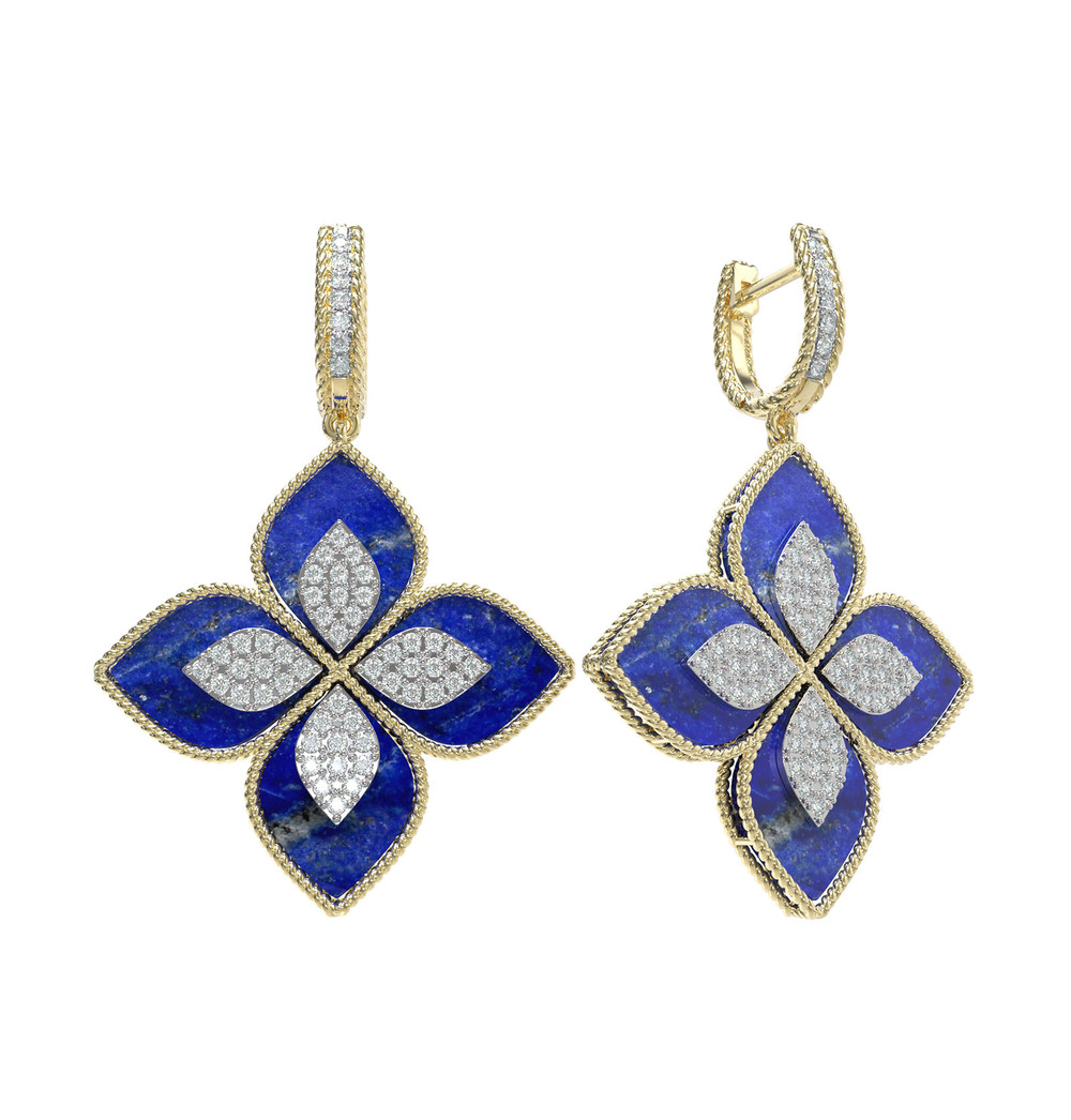 Серьги из лимонного золота c бриллиантами и лазуритом