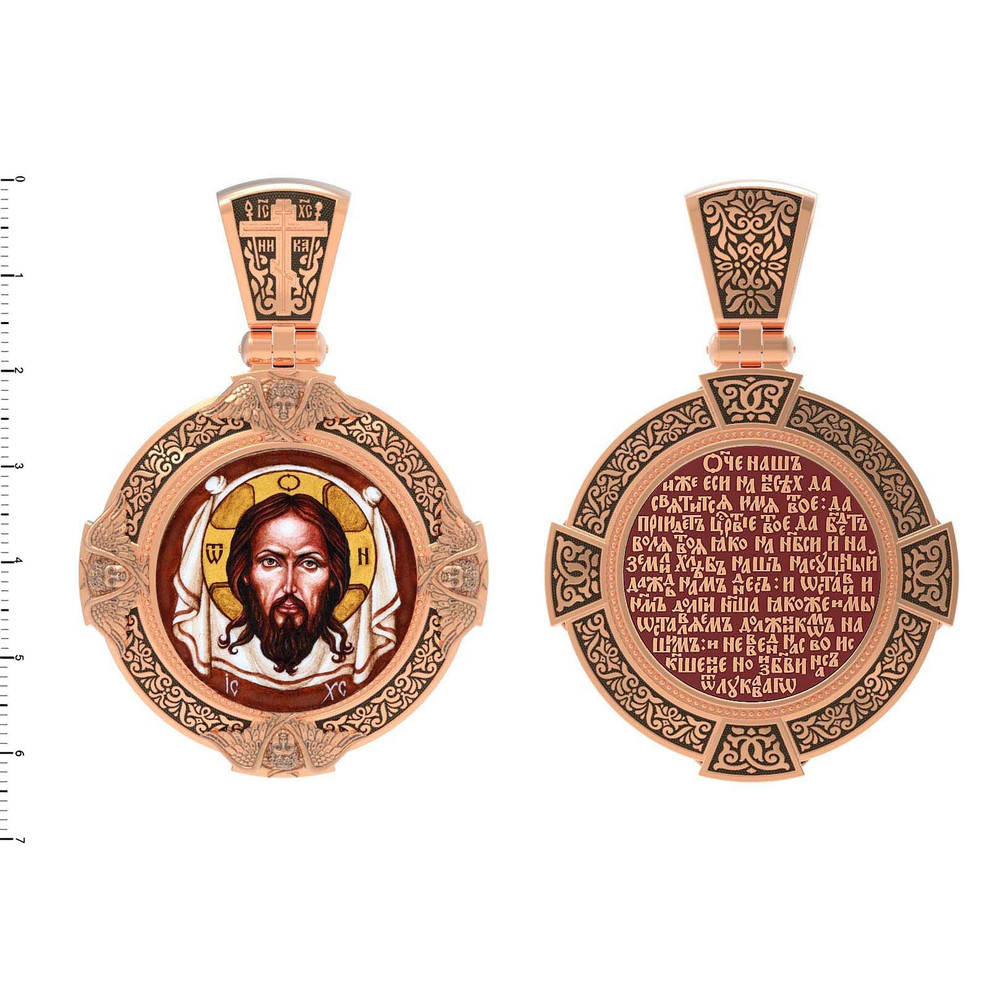 Образок из золота c эмаль , иконописью и темперой