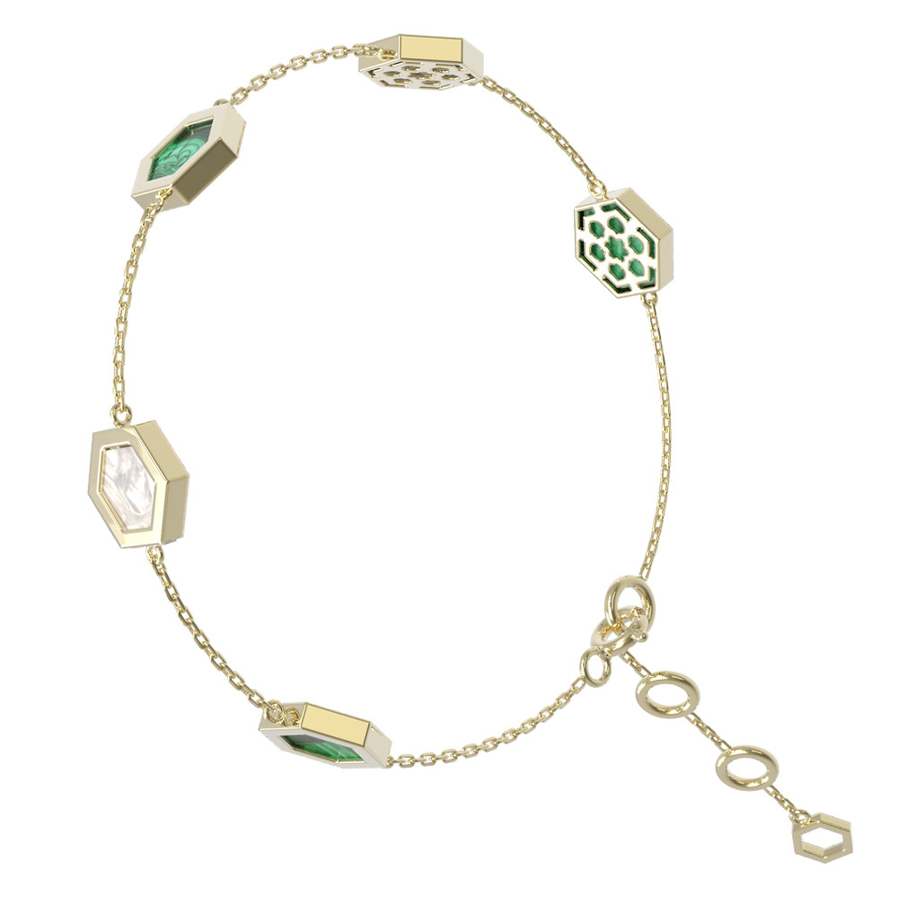 Браслет из лимонного золота c малахитом и перламутром