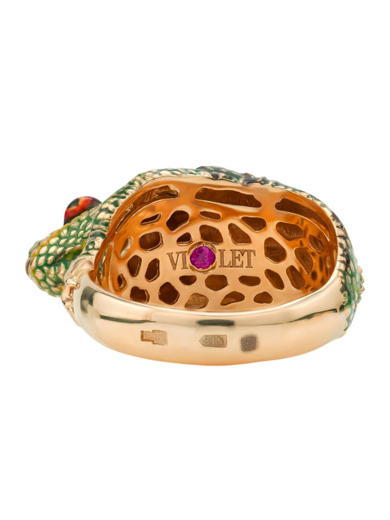 Кольцо из золота c эмаль и рубином