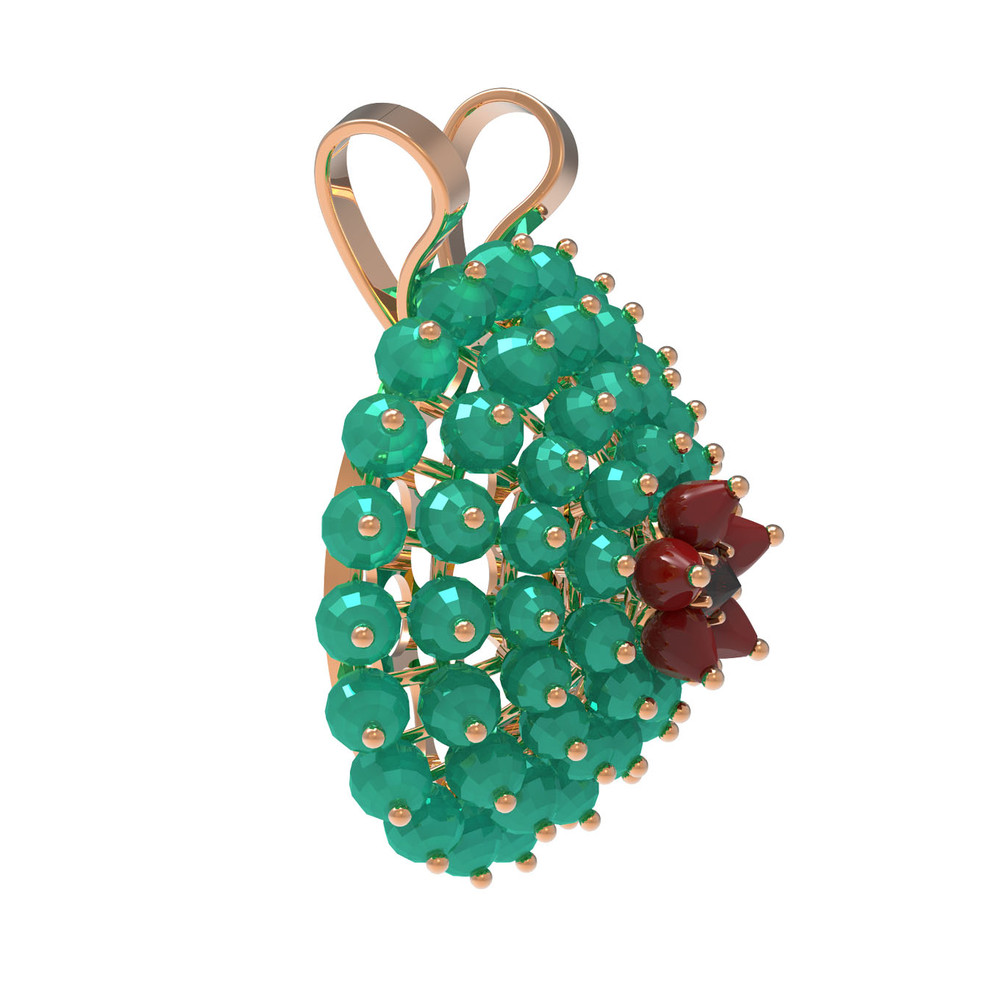 Подвеска из золота c гранатом, хризопразом и кораллом