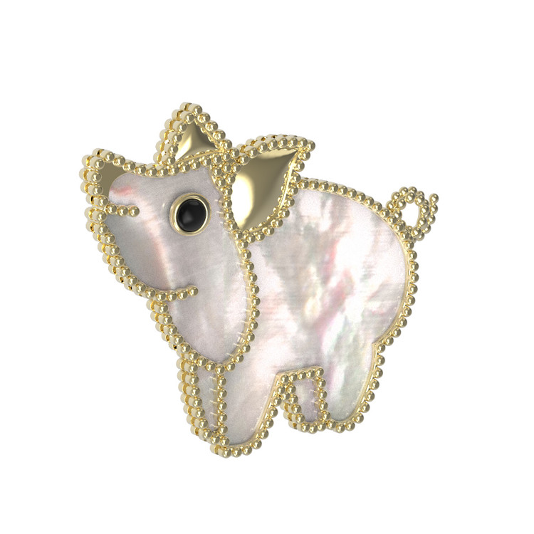 Брошь из лимонного золота c эмаль и перламутром