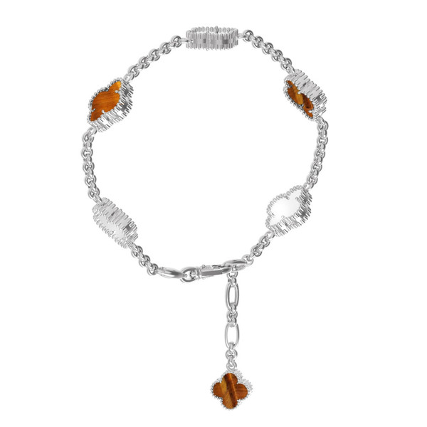 Браслет из белого золота c тигровым глазом и перламутром