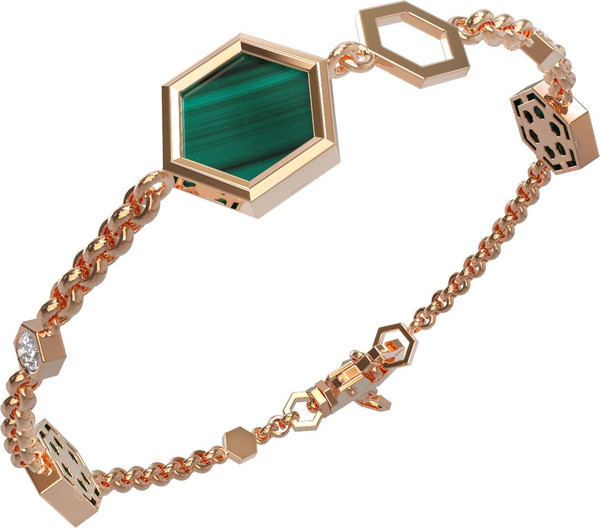 Браслет из золота c бриллиантами, малахитом и перламутром