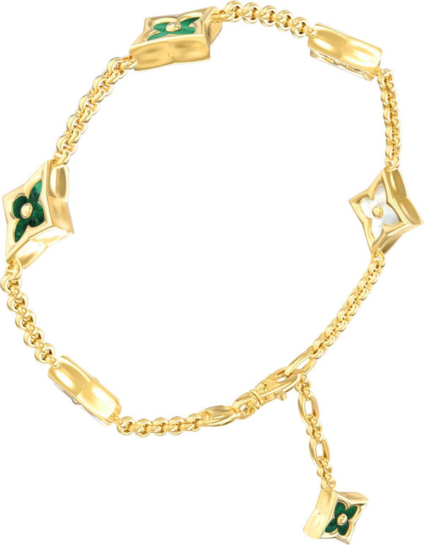 Браслет из лимонного золота c малахитом и перламутром