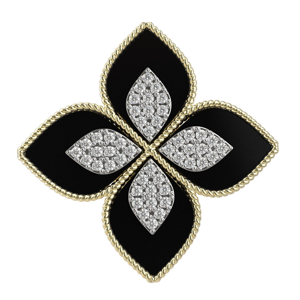 Кольцо из лимонного золота c бриллиантами и ониксом