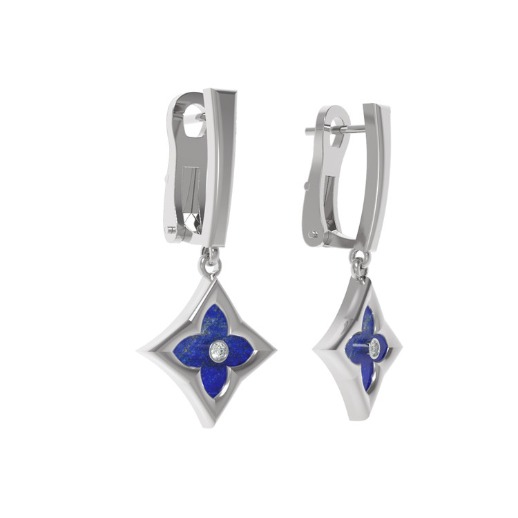 Серьги из белого золота c бриллиантами и лазуритом