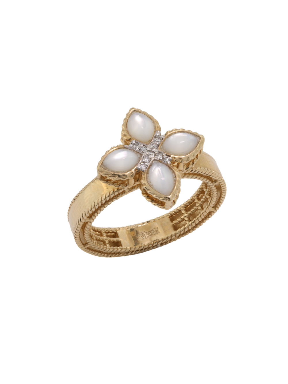 Кольцо из золота c бриллиантами и перламутром
