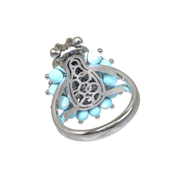 Кольцо из белого золота c эмаль и бирюзой
