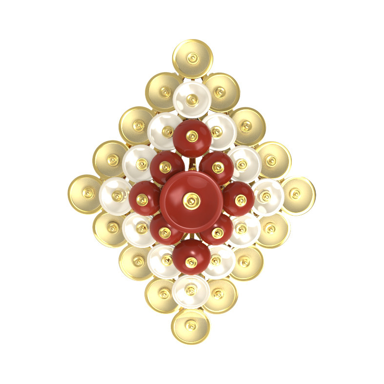 Подвеска из лимонного золота c агатом и перламутром