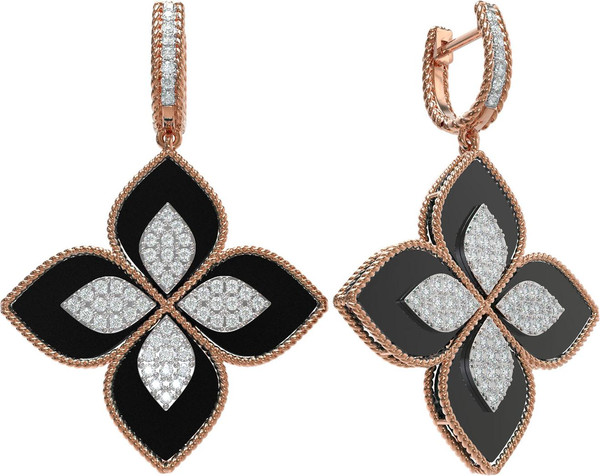 Серьги из золота c бриллиантами и ониксом