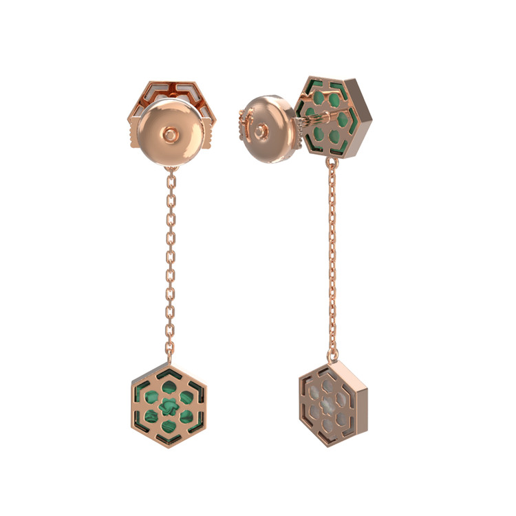 Серьги из золота c малахитом и перламутром