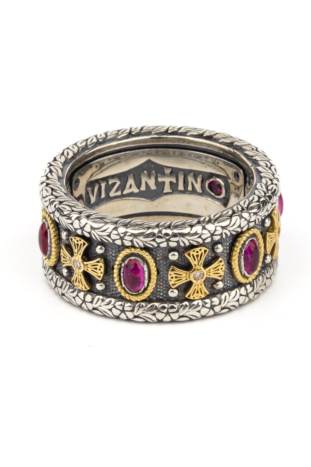 Кольцо из серебра и золота c бриллиантами, рубином и рубином