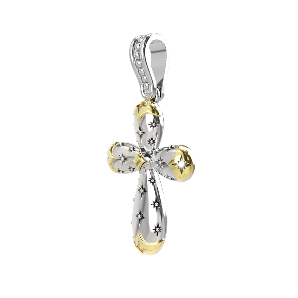 Крест из серебра и золота c фианитом