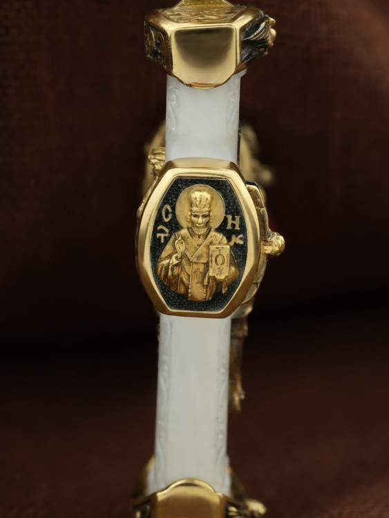 Крест из лимонного золота c бивнем мамонта