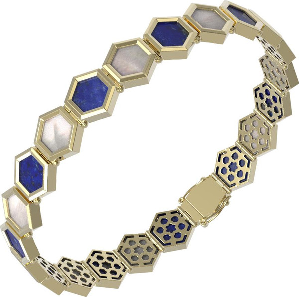 Браслет из лимонного золота c лазуритом и перламутром