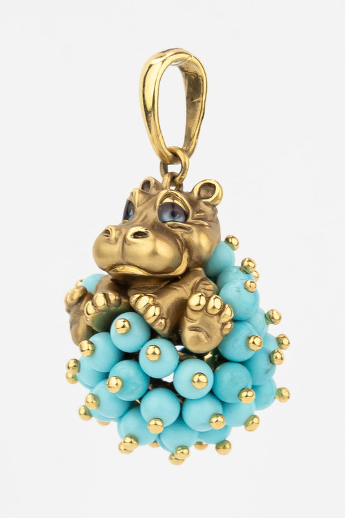 Подвеска из лимонного золота c эмаль и бирюзой
