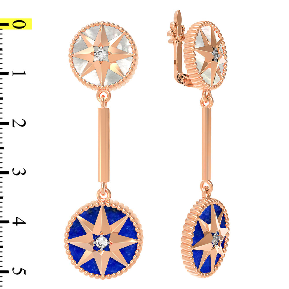 Серьги из золота c фианитом, лазуритом и перламутром