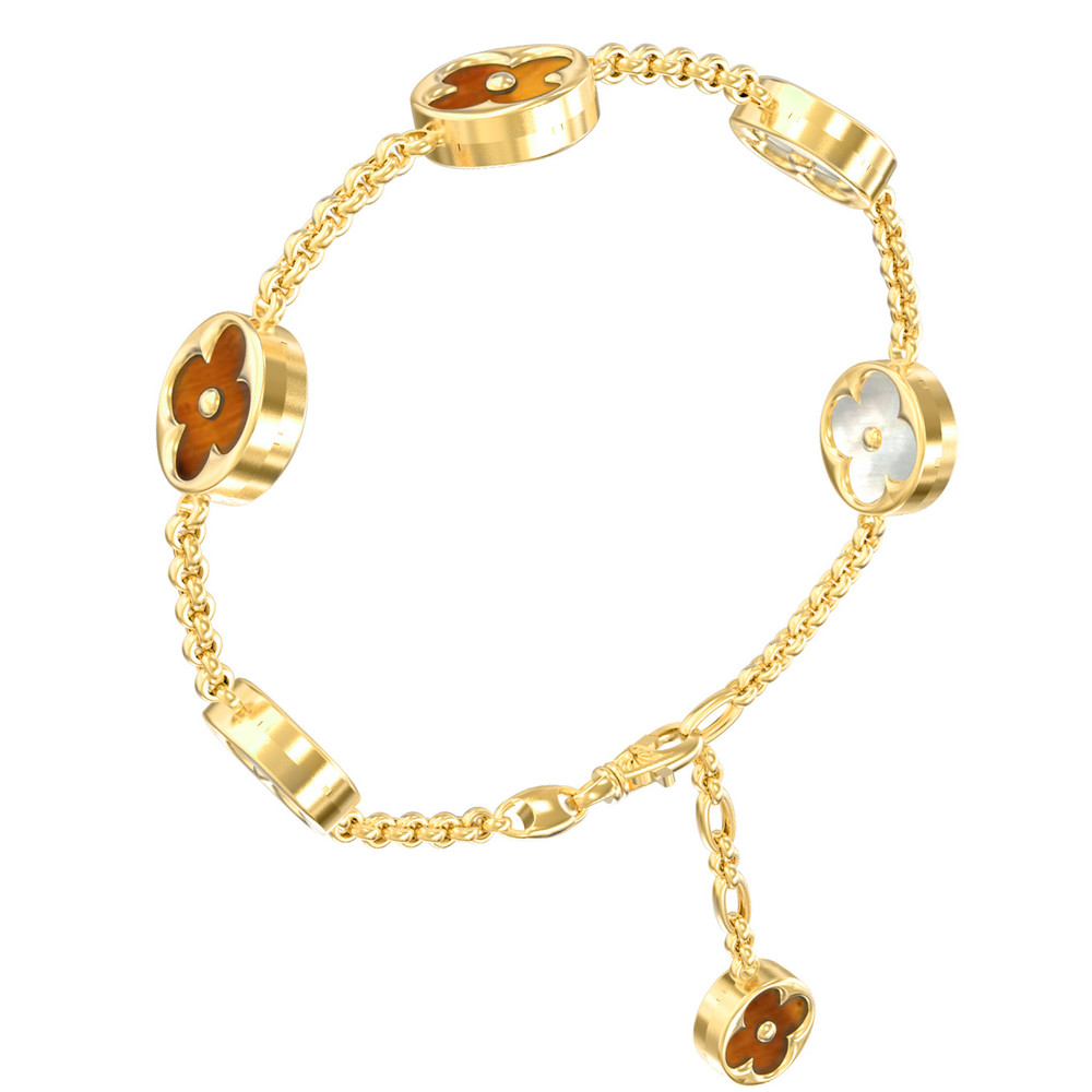 Браслет из лимонного золота c тигровым глазом и перламутром