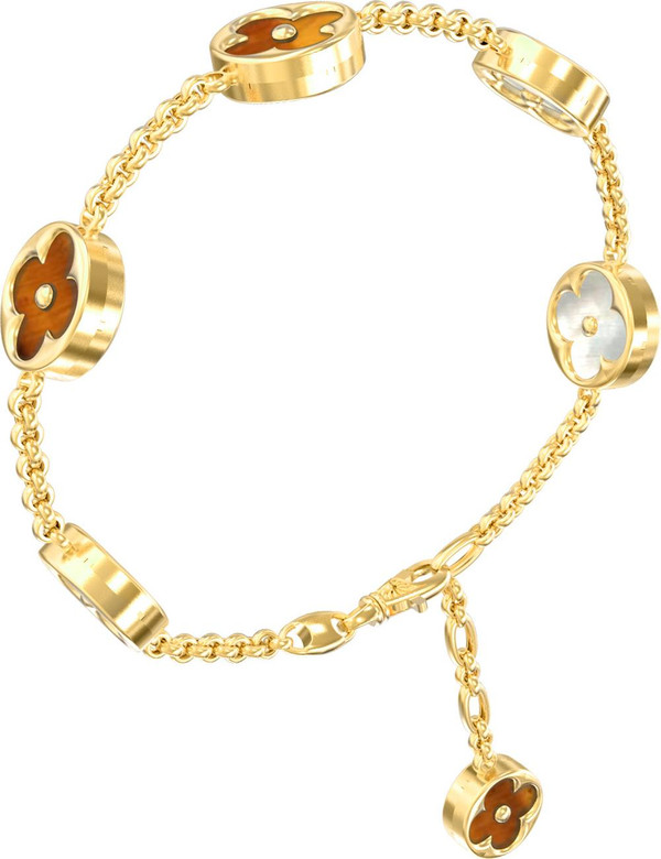 Браслет из лимонного золота c тигровым глазом и перламутром