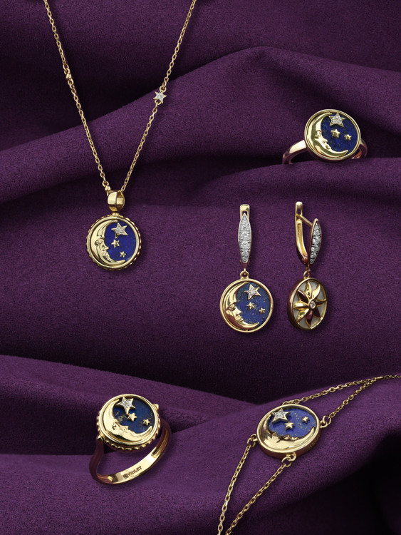 Кольцо из лимонного золота c бриллиантами и перламутром