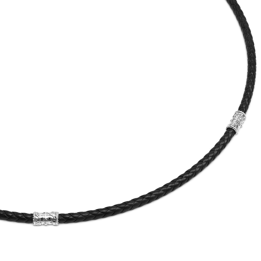 Шнурок кожаный из белого золота c кожаным шнурком