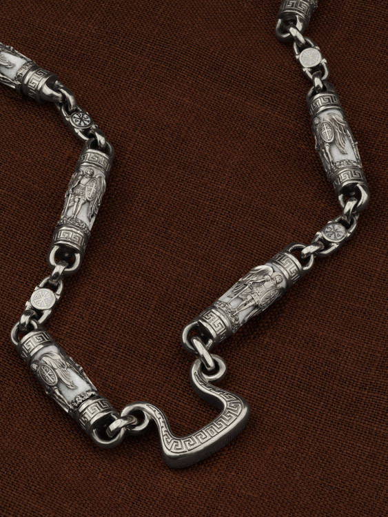 Цепь из белого золота c эмаль и бивнем мамонта