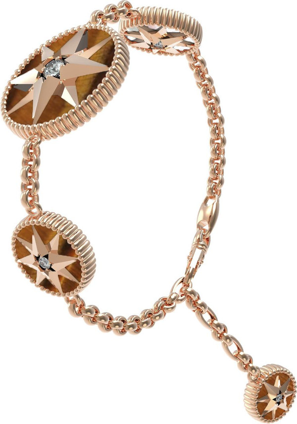 Браслет из золота c фианитом, тигровым глазом и перламутром