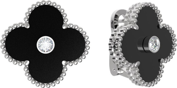 Серьги из белого золота c бриллиантами и ониксом