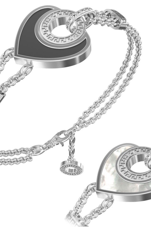 Браслет из белого золота c фианитом, ониксом и перламутром