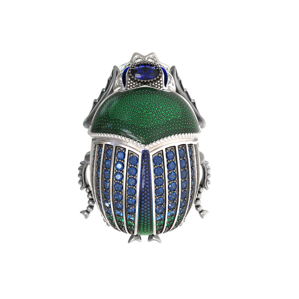 Брошь из белого золота c эмаль , фианитом и сапфиром