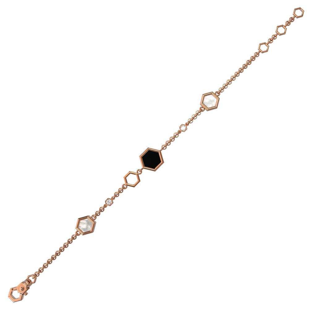 Браслет из золота c бриллиантами, ониксом и перламутром